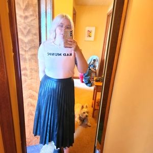 Topshop Black Faux Leather Pleated Skirt